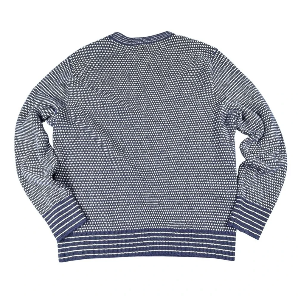 J.Crew Mens Blue White Bird's-Eye Crew Neck Rugged Merino Wool Blend Sweater L